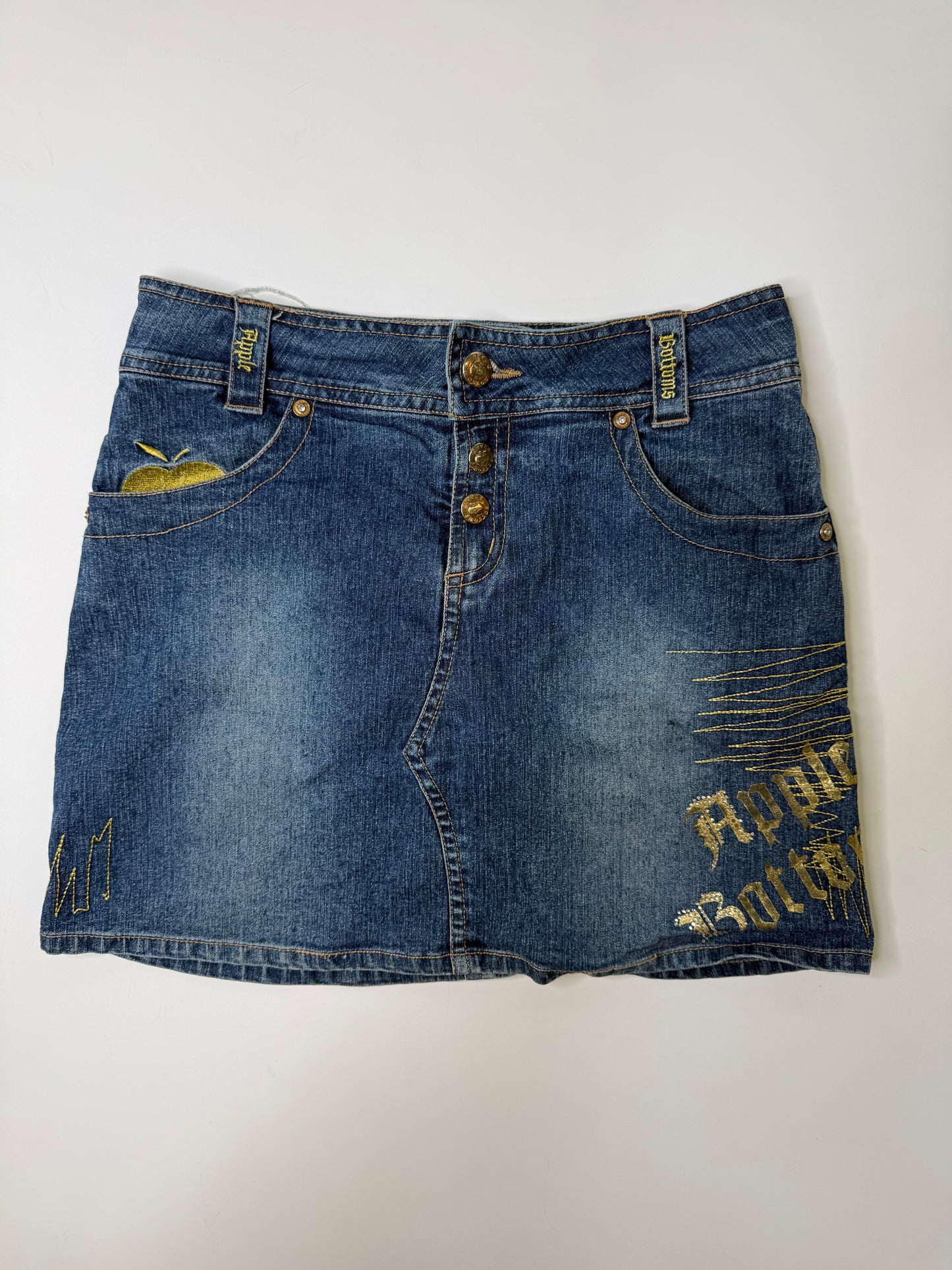 APPLE BOTTOMS EMBROIDERED DENIM MINI SKIRT (BLUE)