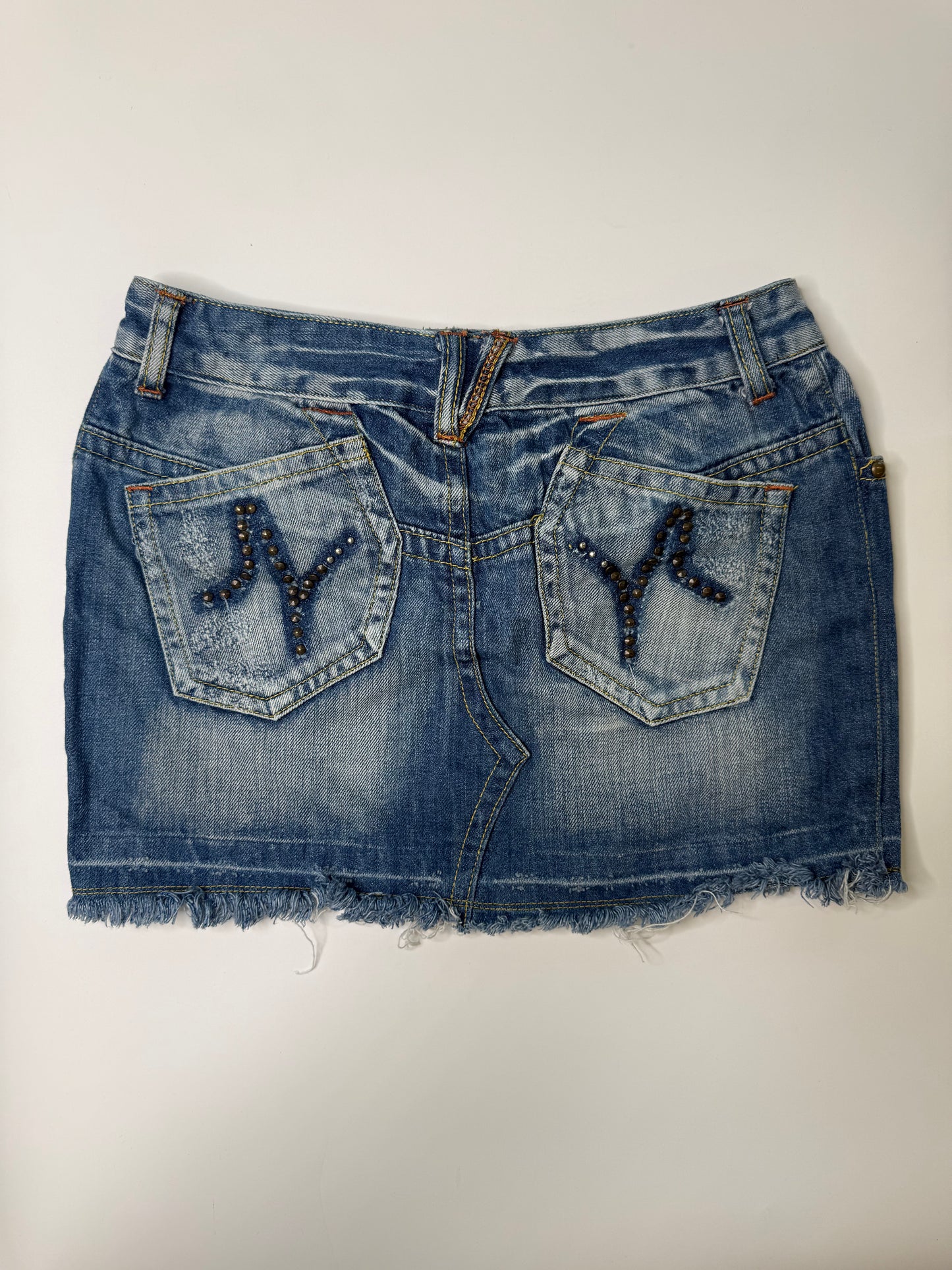 VINTAGE STUDDED DENIM MINI SKIRT