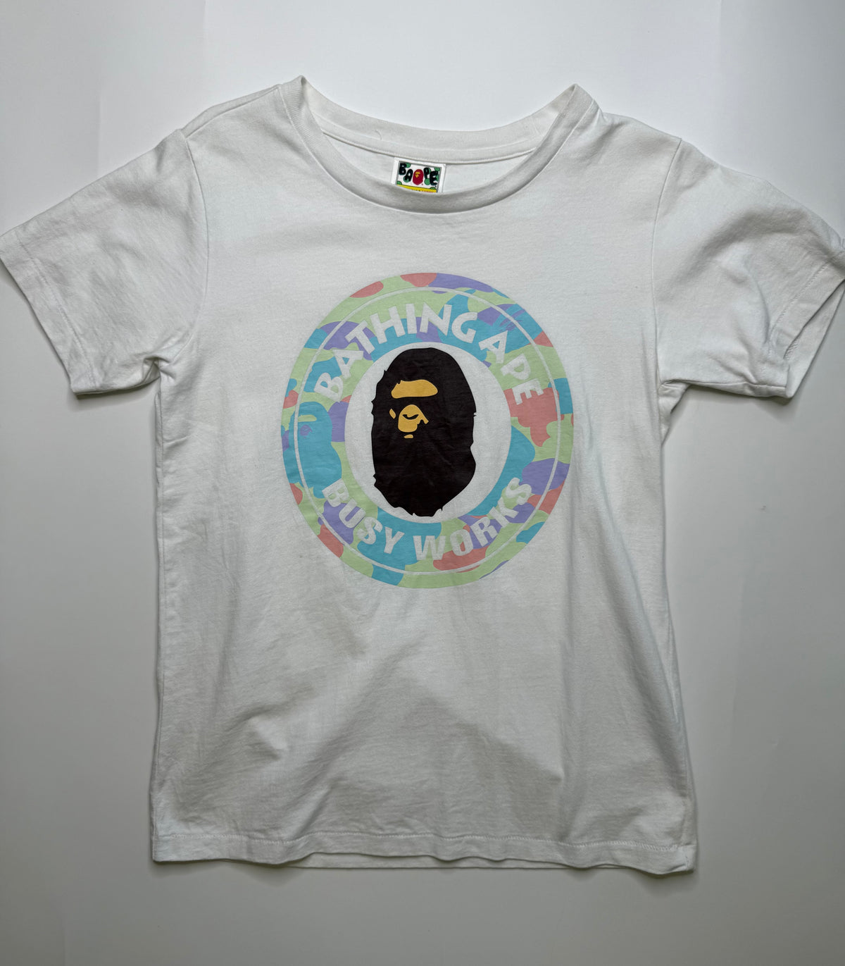 BAPE BUSY WORKS CIRCLE LOGO TEE – PASTEL CAMO (XS)