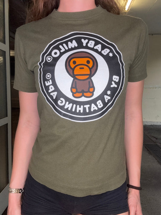 BAPE LADIES BABY MILO CIRCLE LOGO TEE – OLIVE (XS)