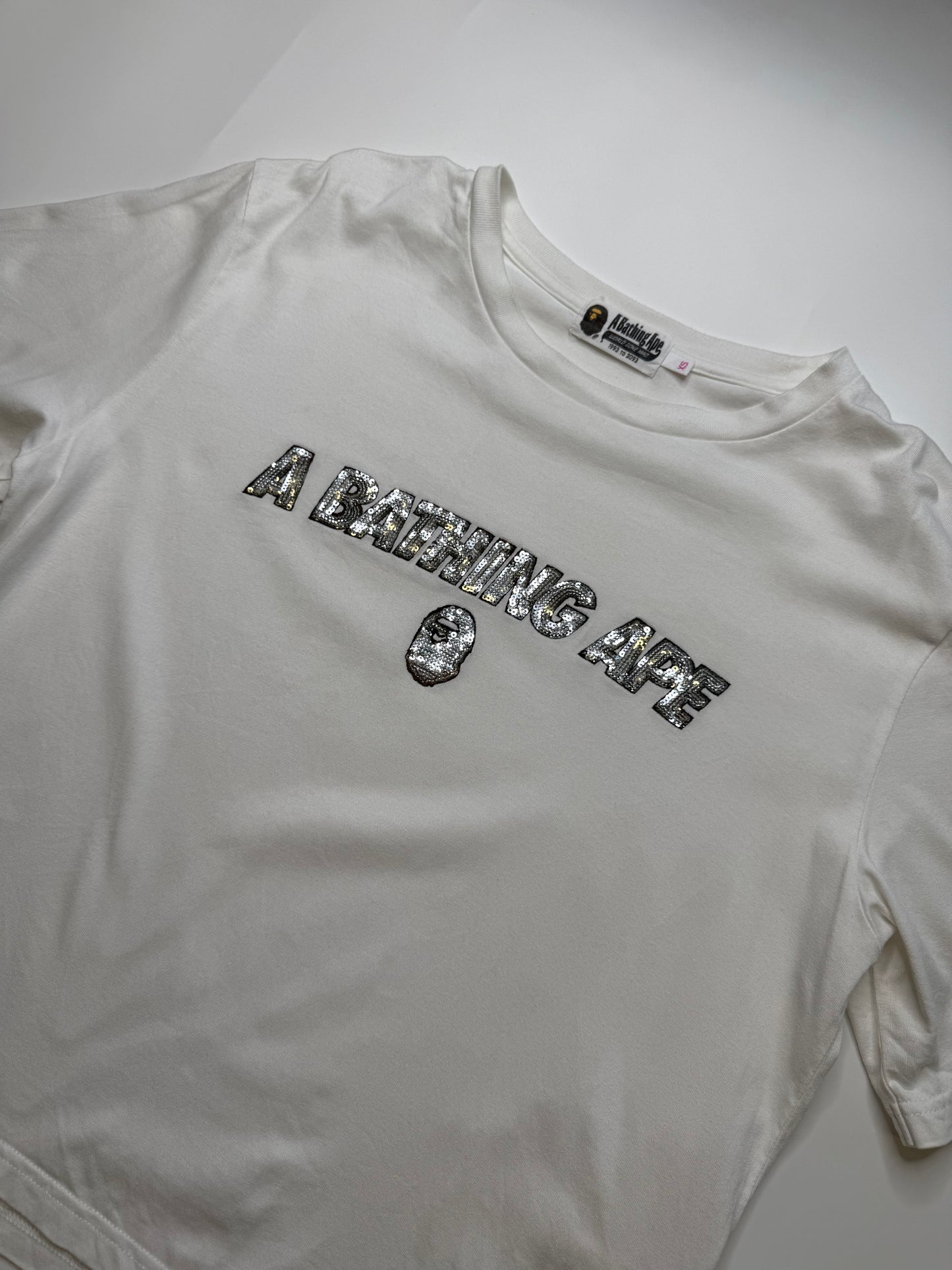 BAPE 30TH ANNIVERSARY SEQUIN LOGO TEE – WHITE (XS)