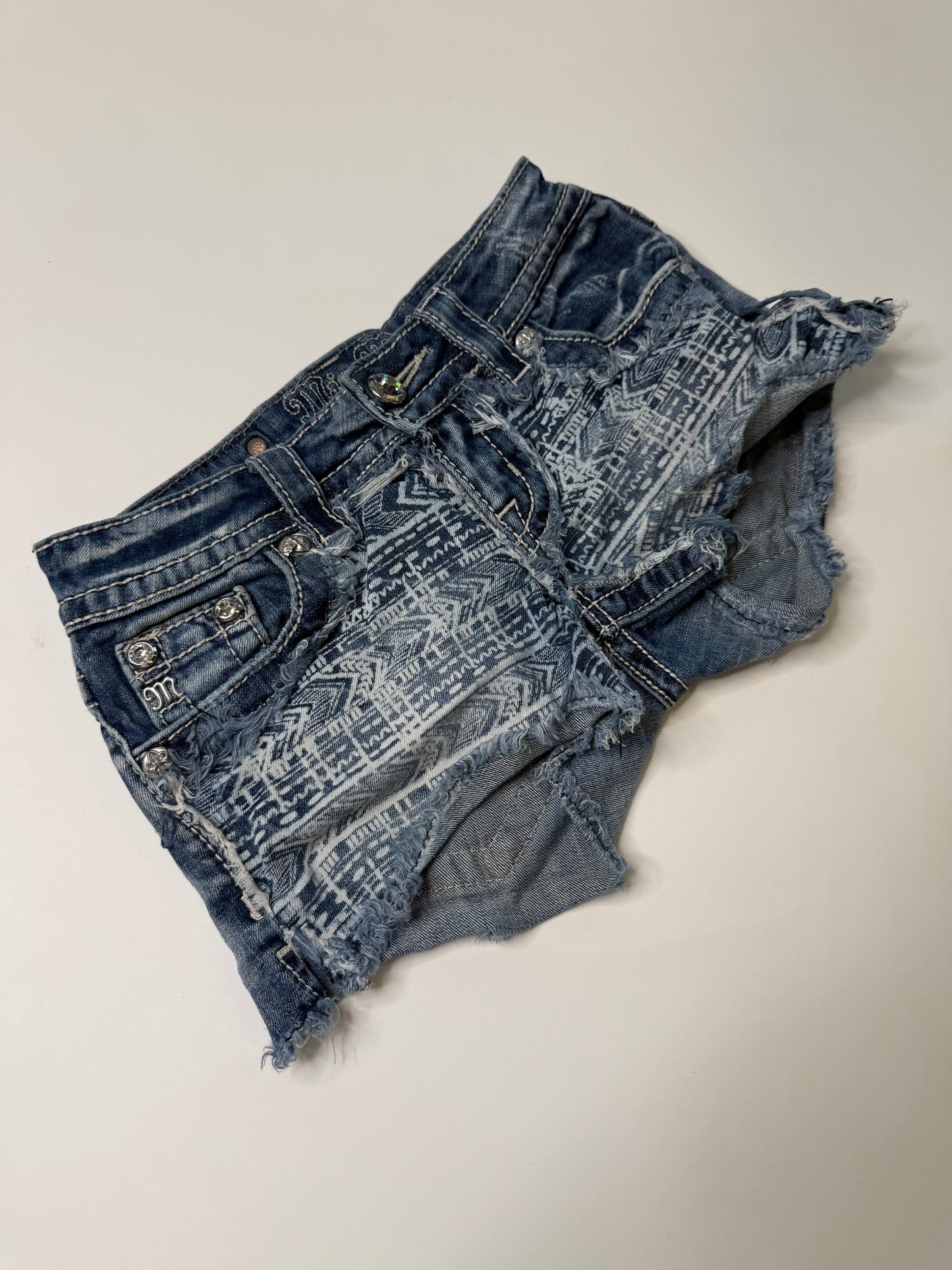MISS ME VINTAGE AZTEC PRINT DENIM SHORTS