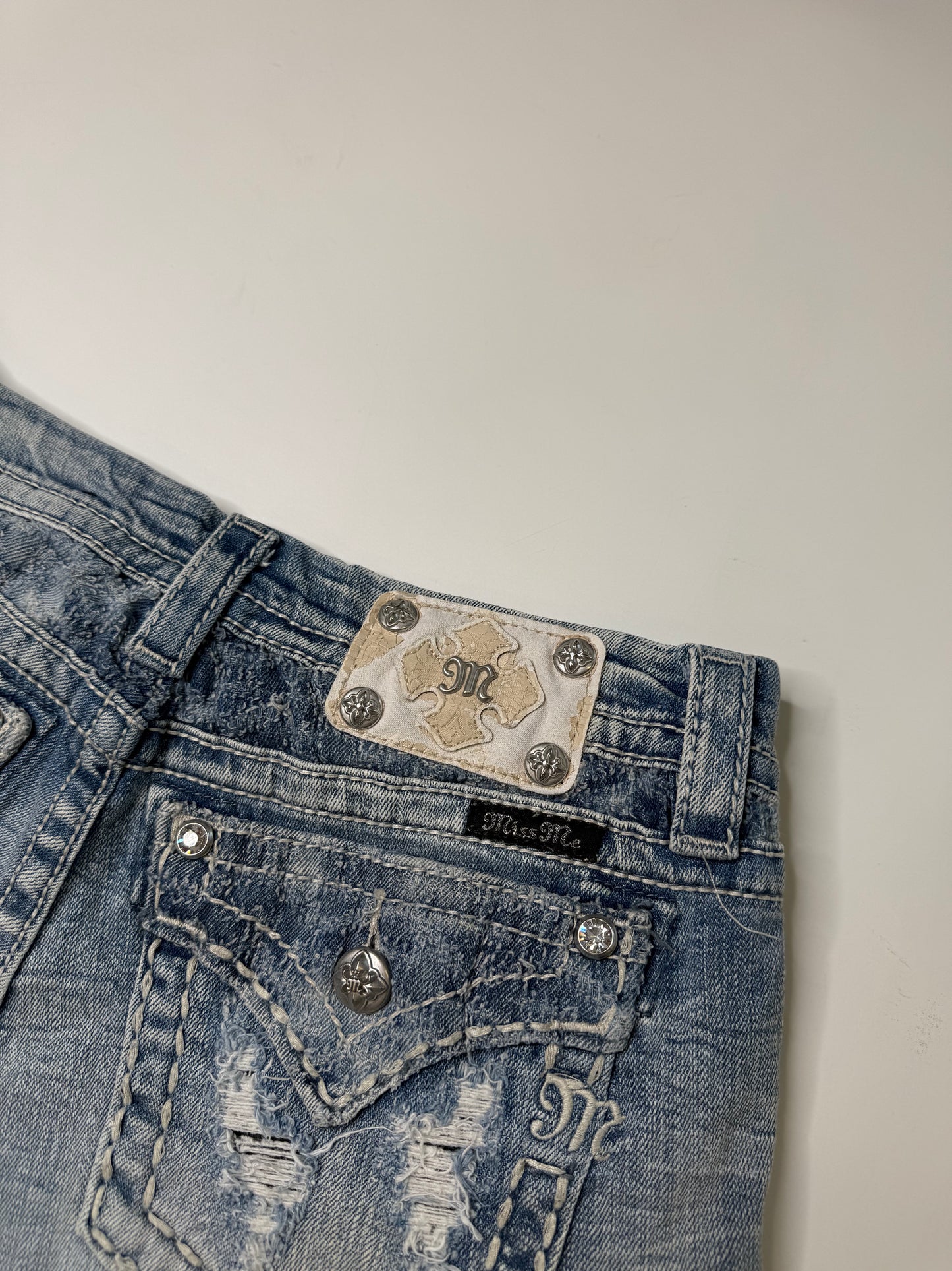 MISS ME DISTRESSED DENIM SHORTS (BLUE) (28)
