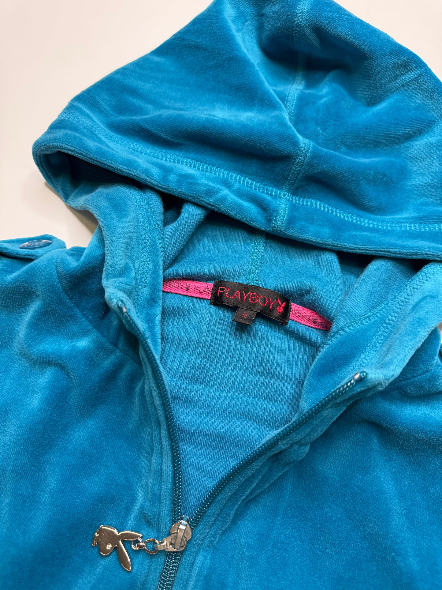 PLAYBOY VELOUR ZIP HOODIE – TEAL (M)