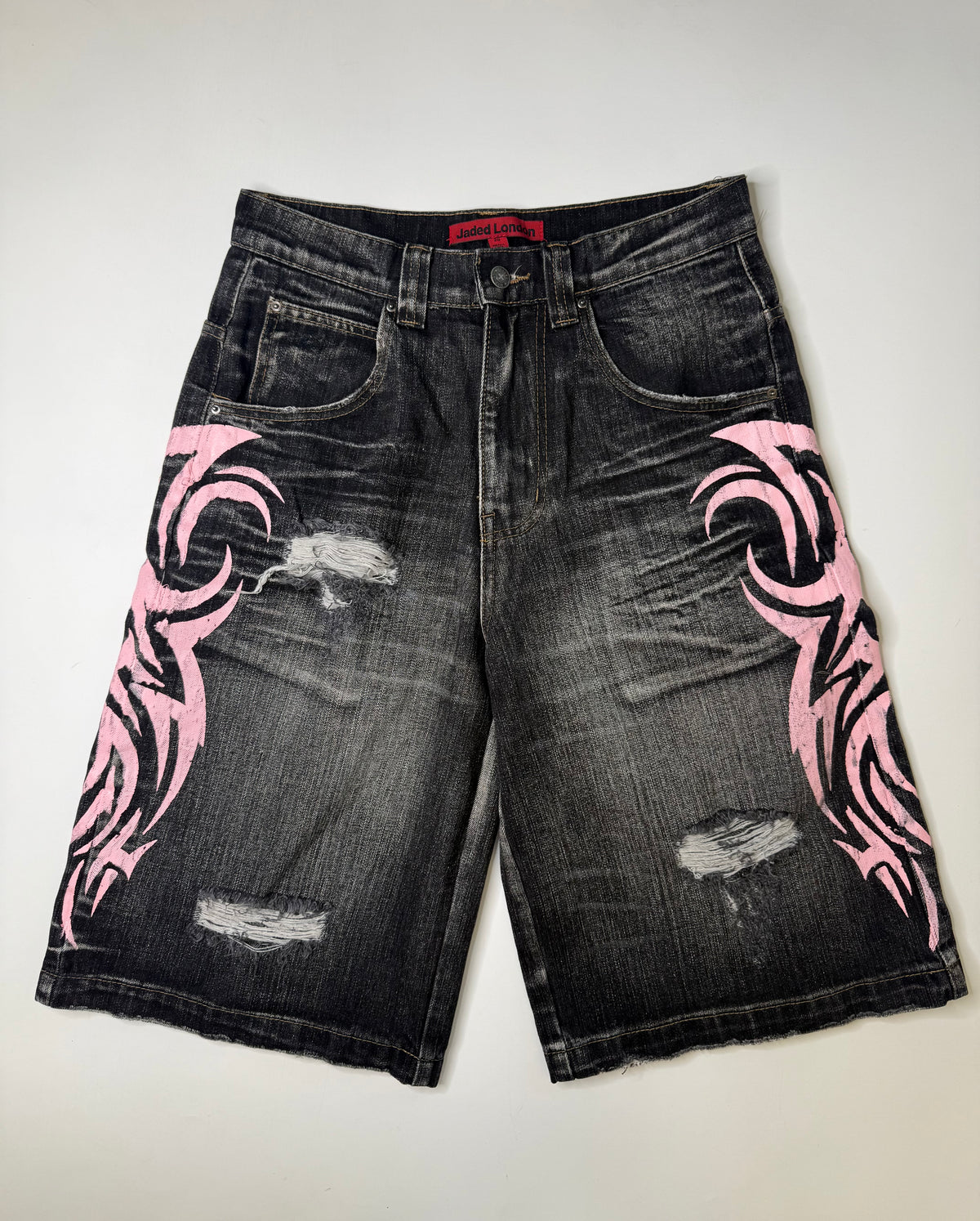 JADED LONDON GRAPHIC DENIM SHORTS BLACK (28)