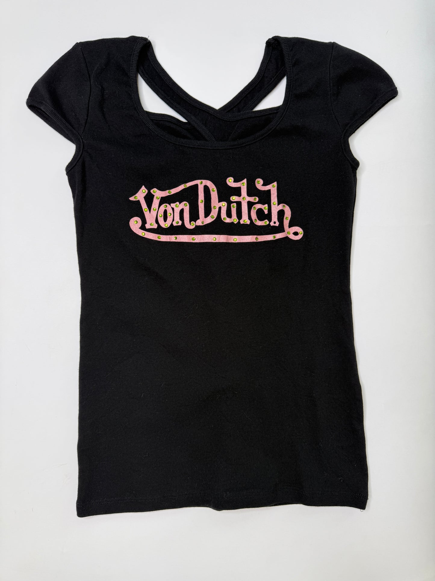 VON DUTCH VINTAGE RHINESTONE CROSS-BACK T-SHIRT (S)