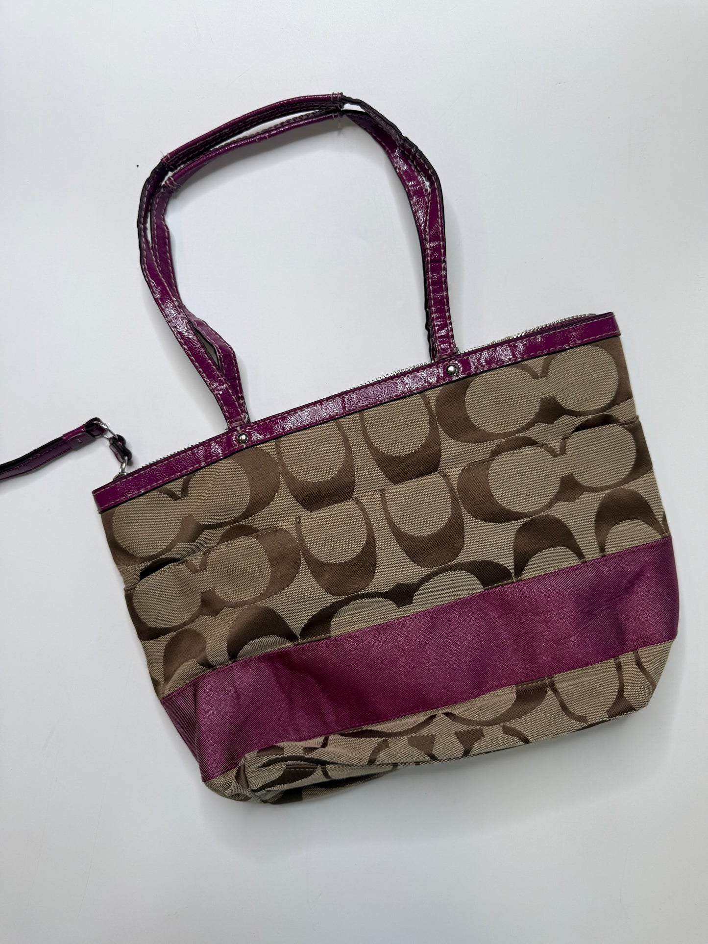 COACH VINTAGE SIGNATURE CANVAS MAGENTA TRIM TOTE BAG