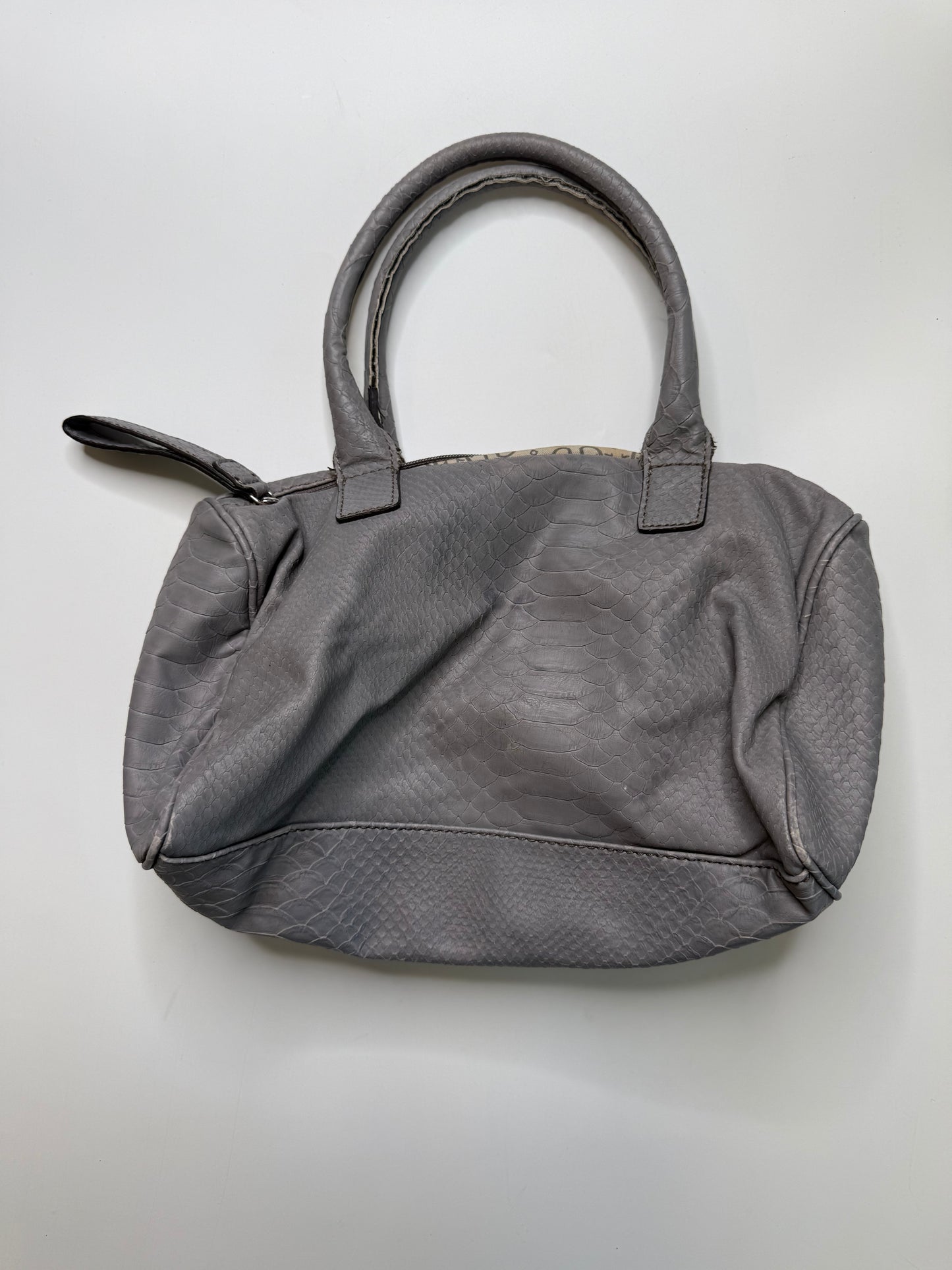 GUESS VINTAGE GREY SNAKE-EMBOSSED SATCHEL
