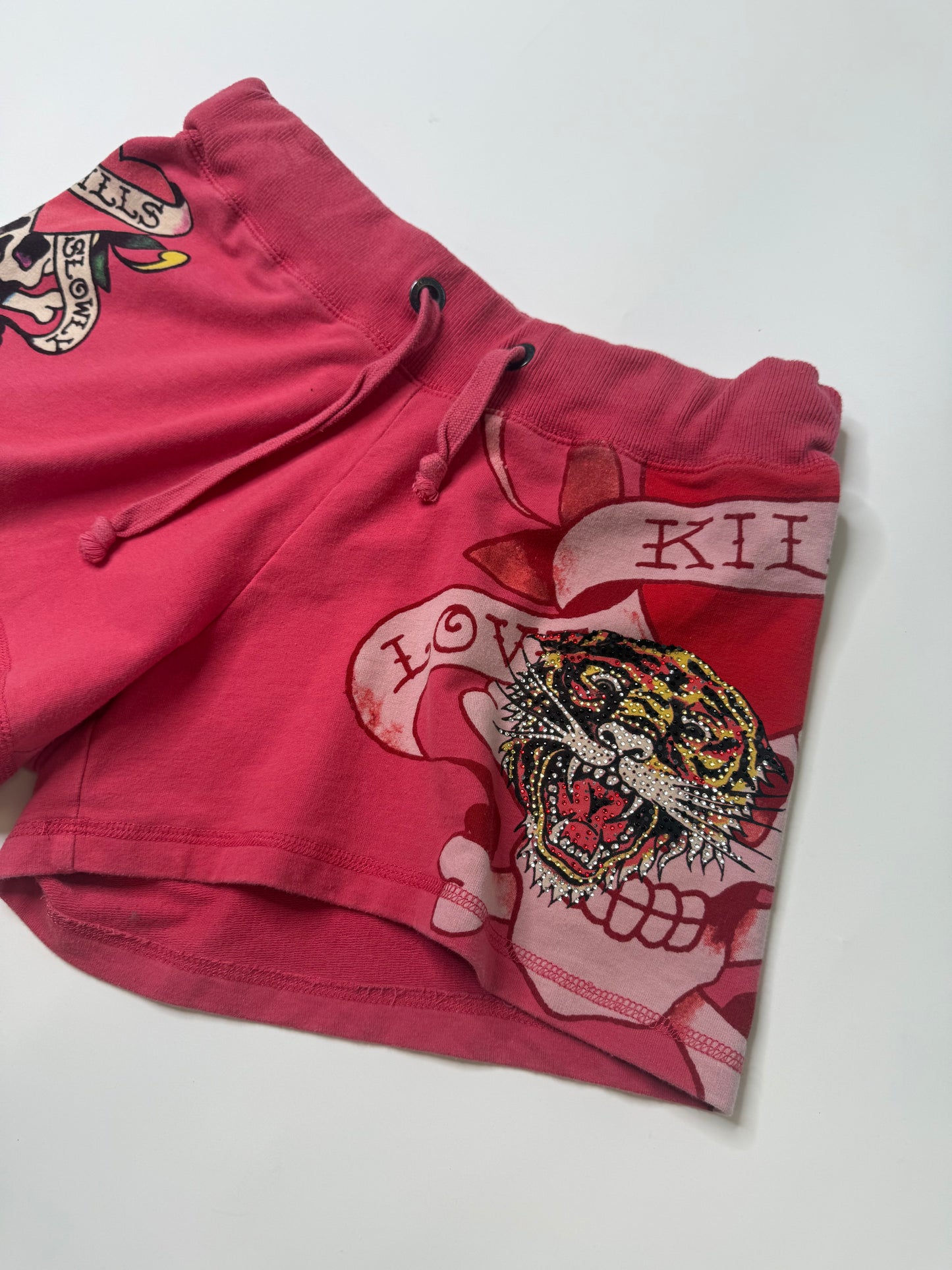 ED HARDY VINTAGE RHINESTONE TIGER SWEAT SHORTS (M)