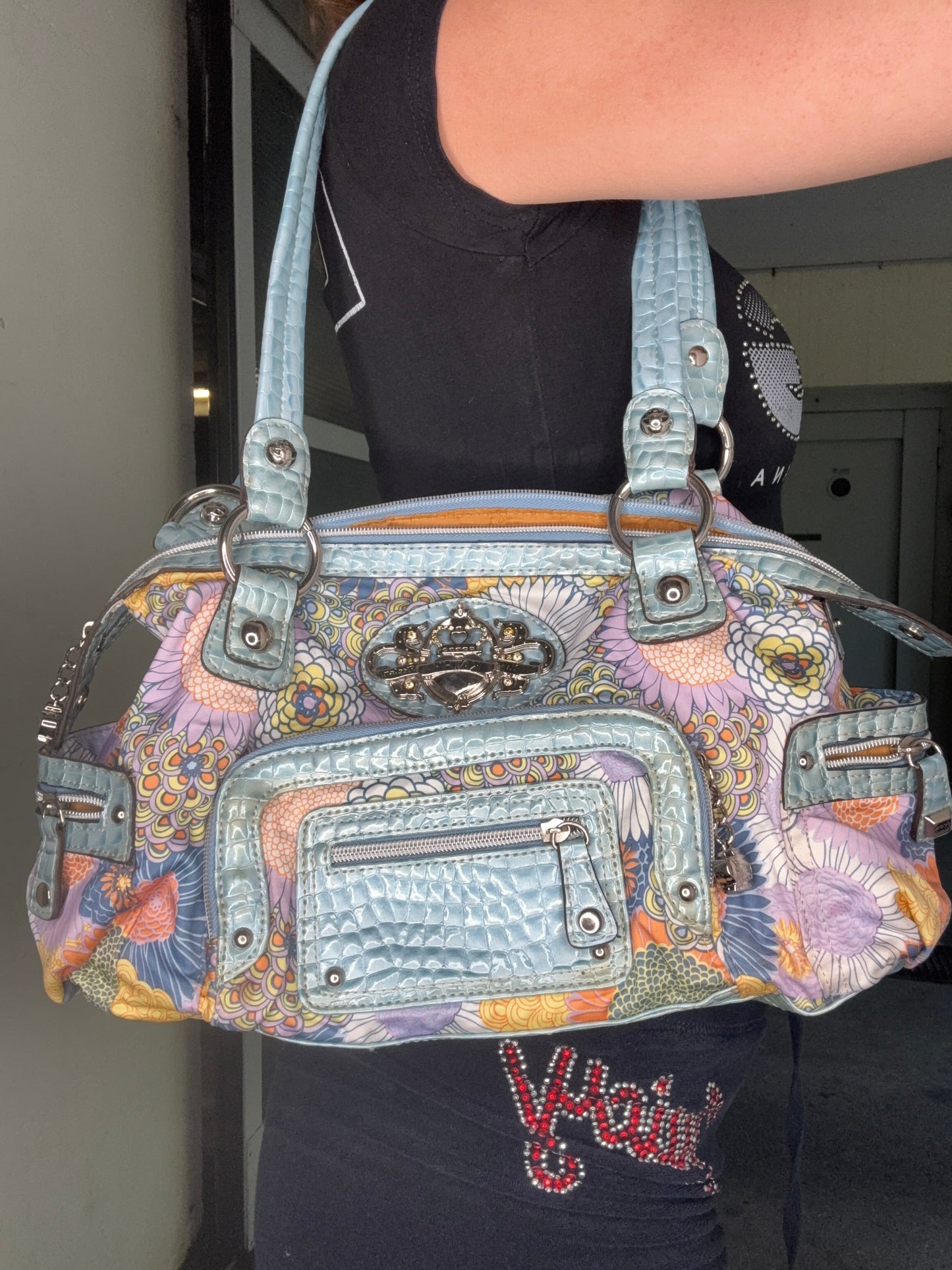 KATHY VAN ZEELAND FLORAL CROC BAG – BLUE