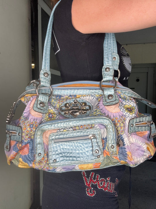 KATHY VAN ZEELAND FLORAL CROC BAG – BLUE