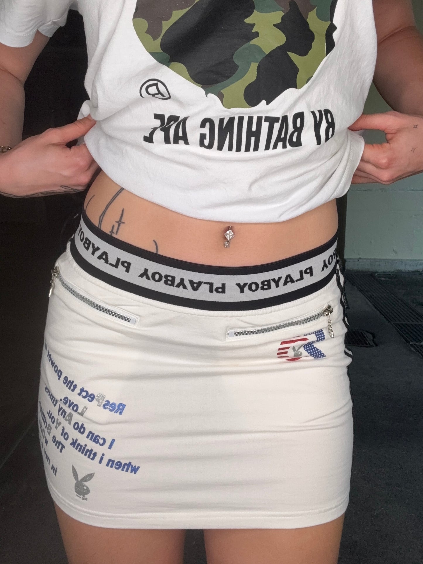 PLAYBOY SKIRT – WHITE BLACK STRIPE (M)