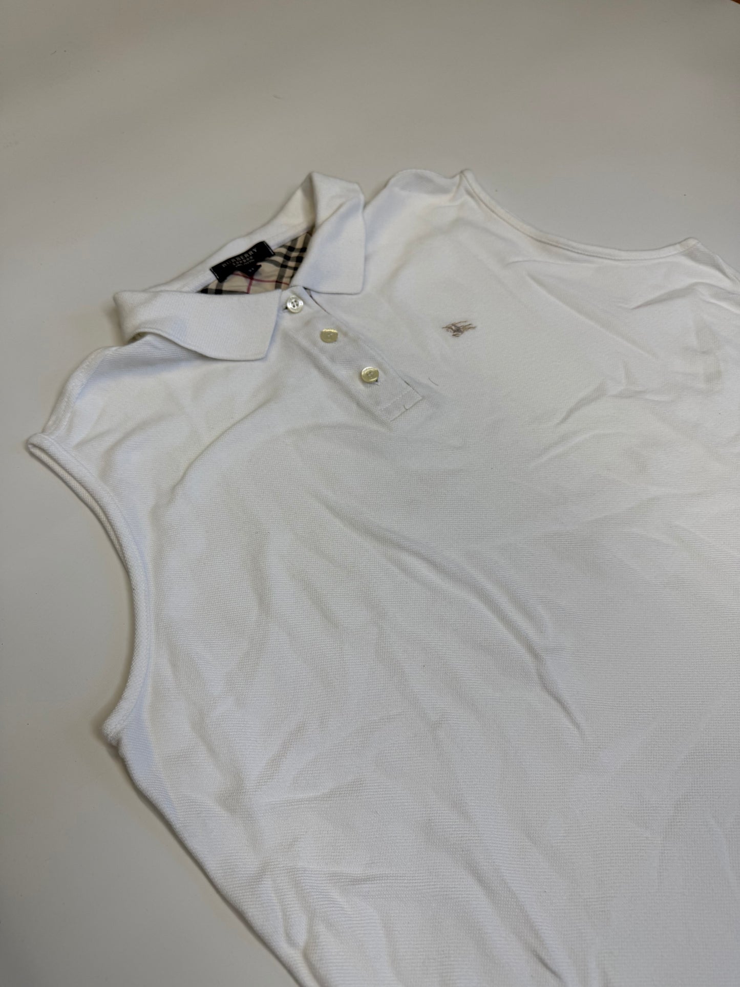 VINTAGE WHITE BURBERRY SLEEVELESS POLO (XL)