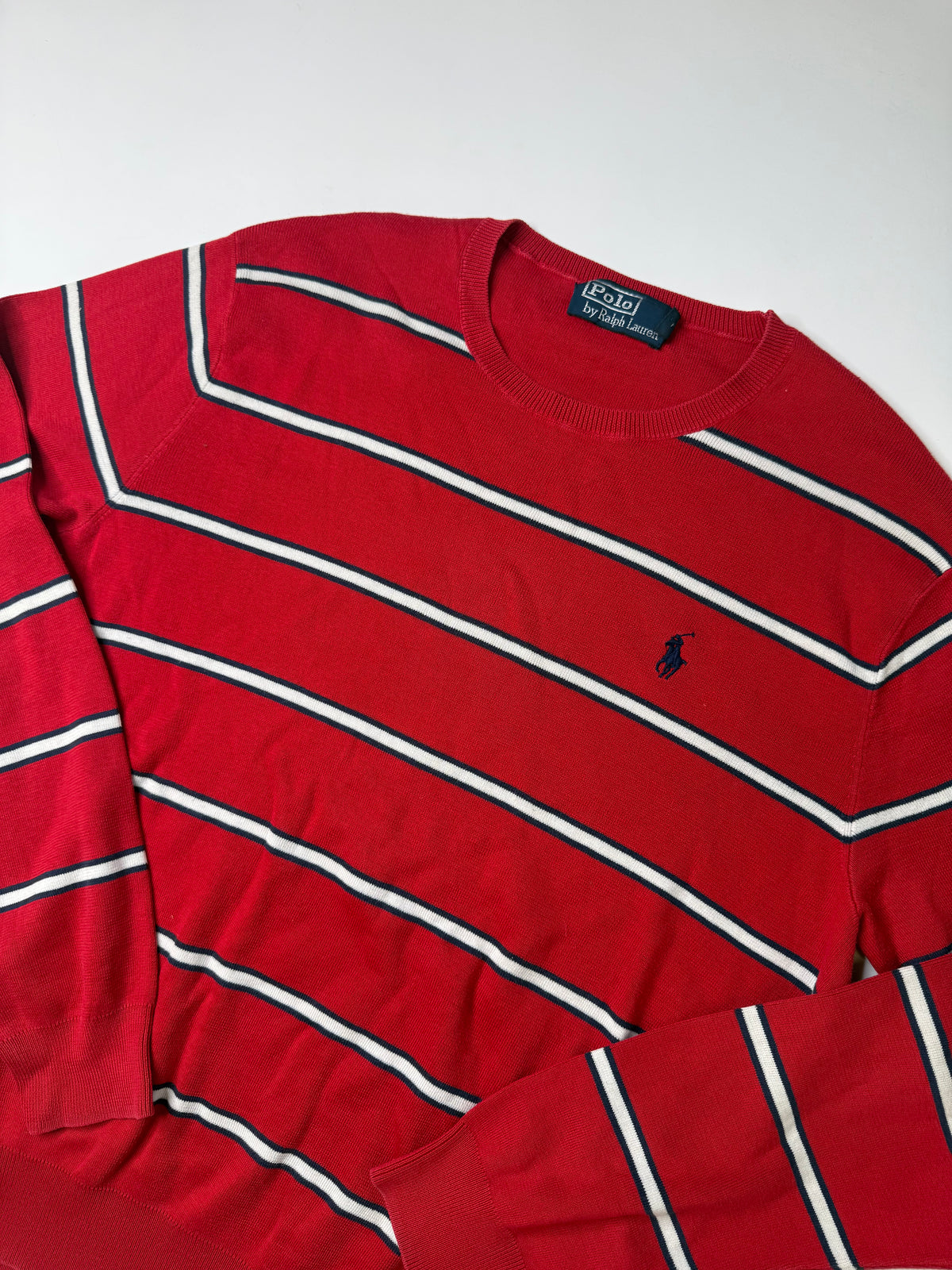 POLO RALPH LAUREN STRIPED CREWNECK SWEATER RED (M)