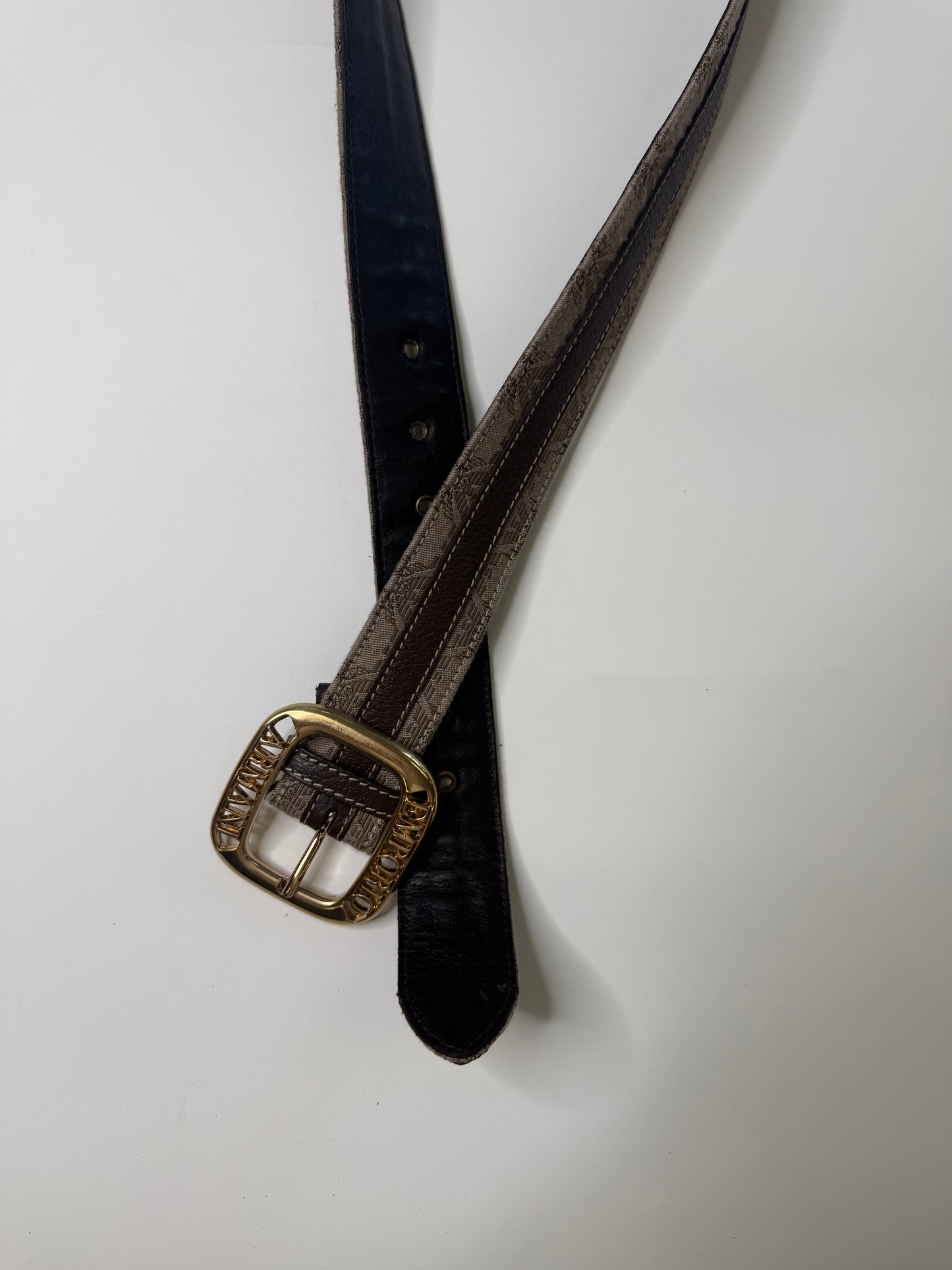 EMPORIO ARMANI VINTAGE MONOGRAM LEATHER BELT