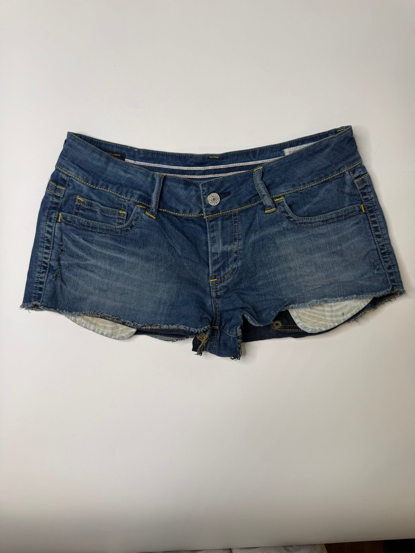 EVISU VINTAGE HEART POCKET STUDDED DENIM SHORTS