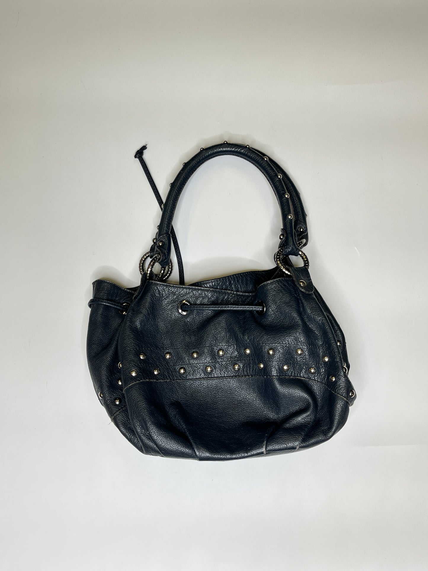 GENUILE LEATHER NAVY BLUE SILVER DOTS PURSE WITH MIRROR