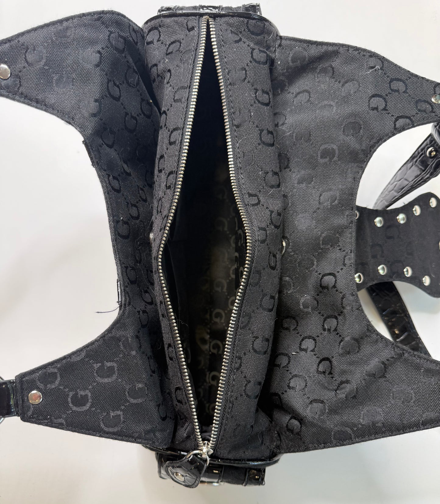 GUSSACCI VINTAGE BLACK MONOGRAM RHINESTONE G HANDBAG