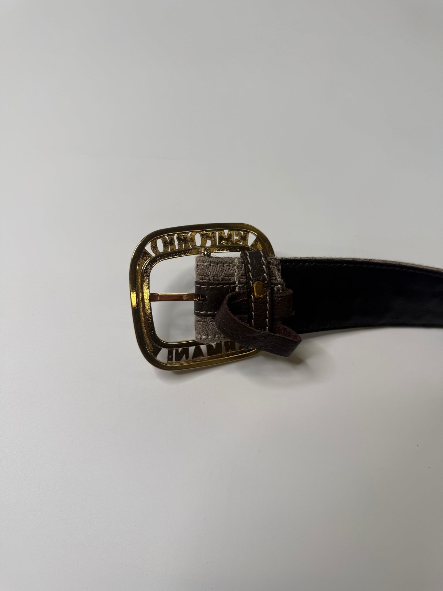 EMPORIO ARMANI VINTAGE MONOGRAM LEATHER BELT