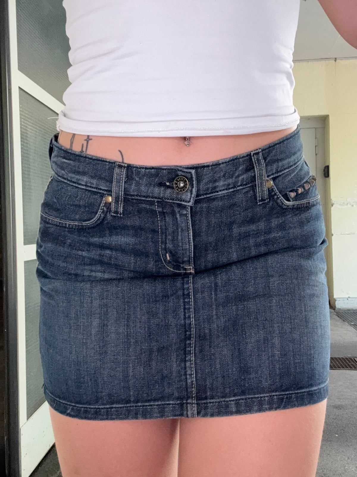 JUICY COUTURE VINTAGE STUDDED DENIM MINI SKIRT