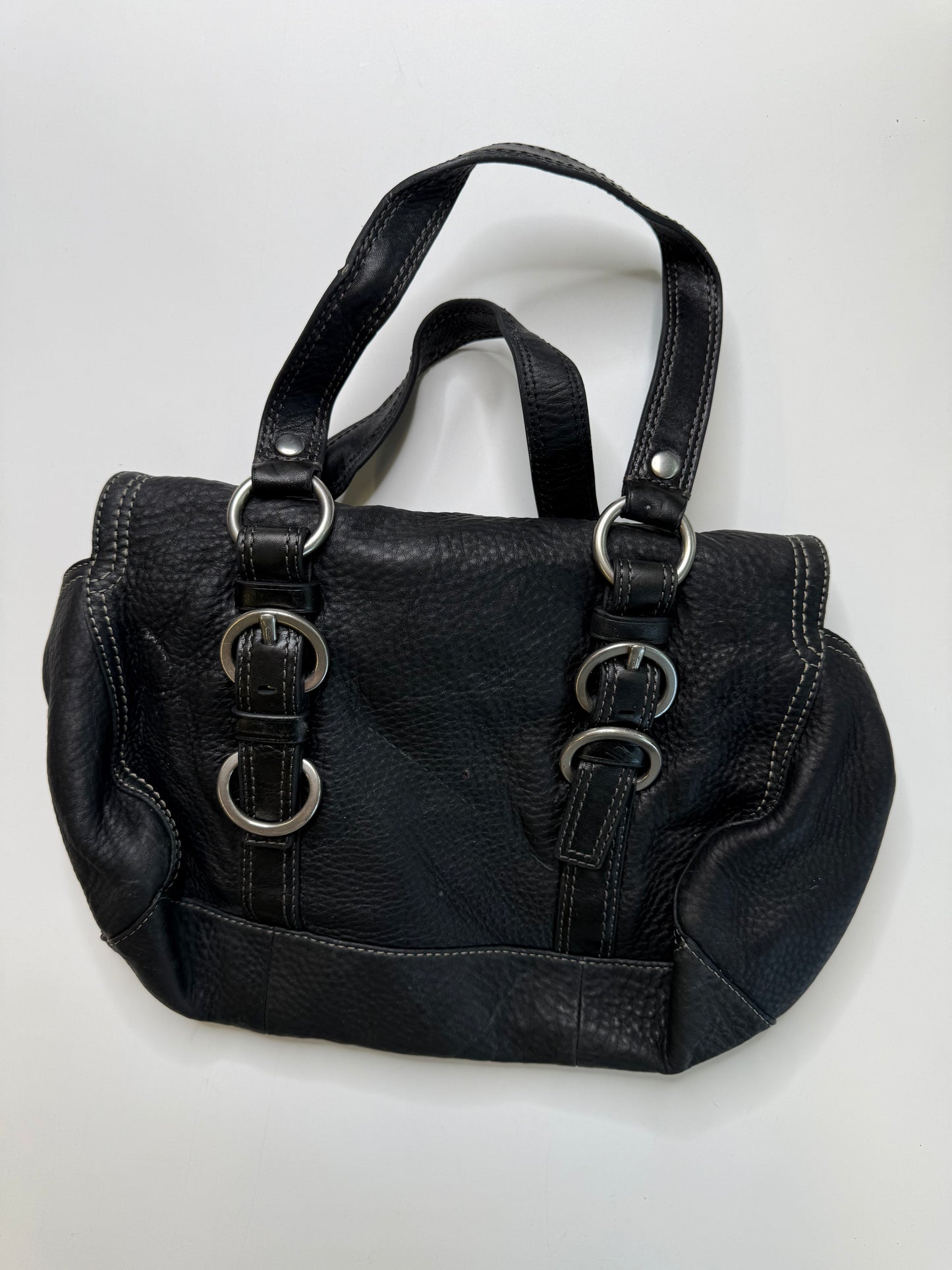 COACH VINTAGE BLACK LEATHER BUCKLE SATCHEL