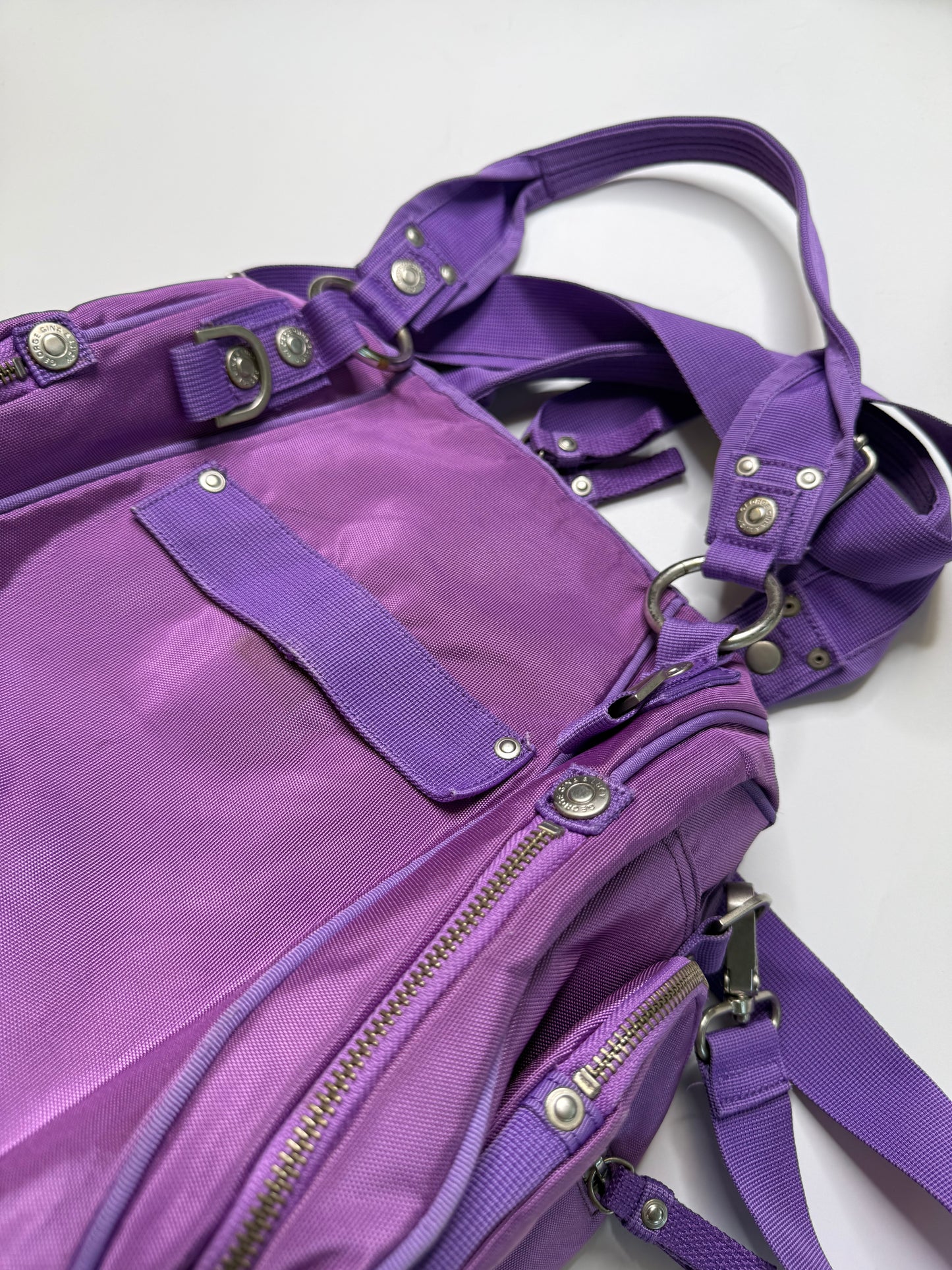 GEORGE GINA & LUCY VINTAGE PURPLE NYLON MULTI-POCKET BAG "MORPHA BYTCHAN"