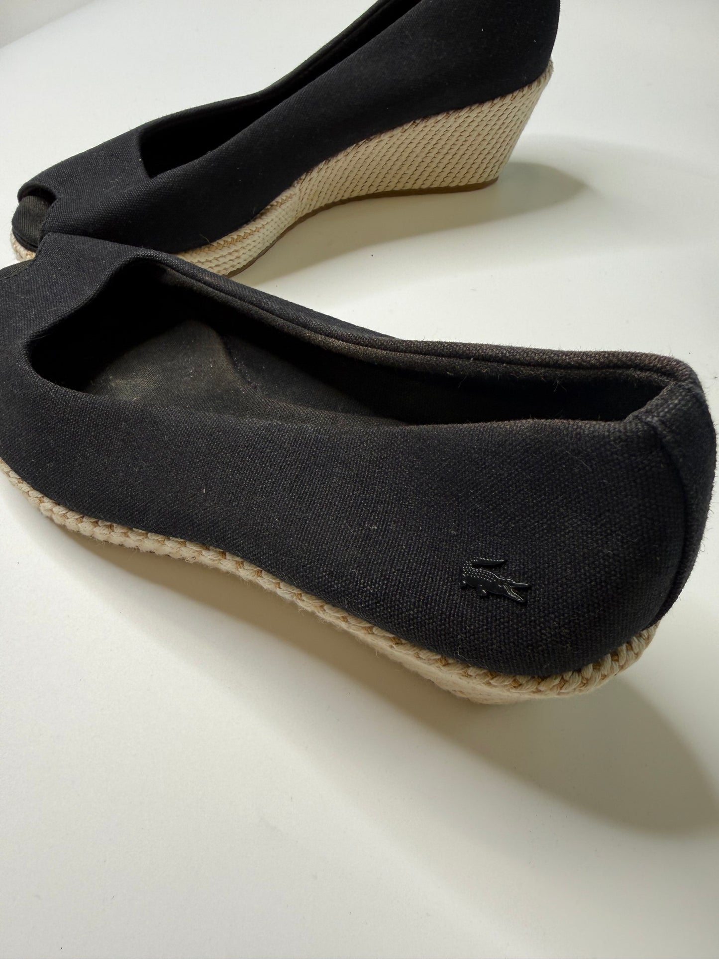LACOSTE VINTAGE ESPADRILLE PEEP-TOE WEDGES