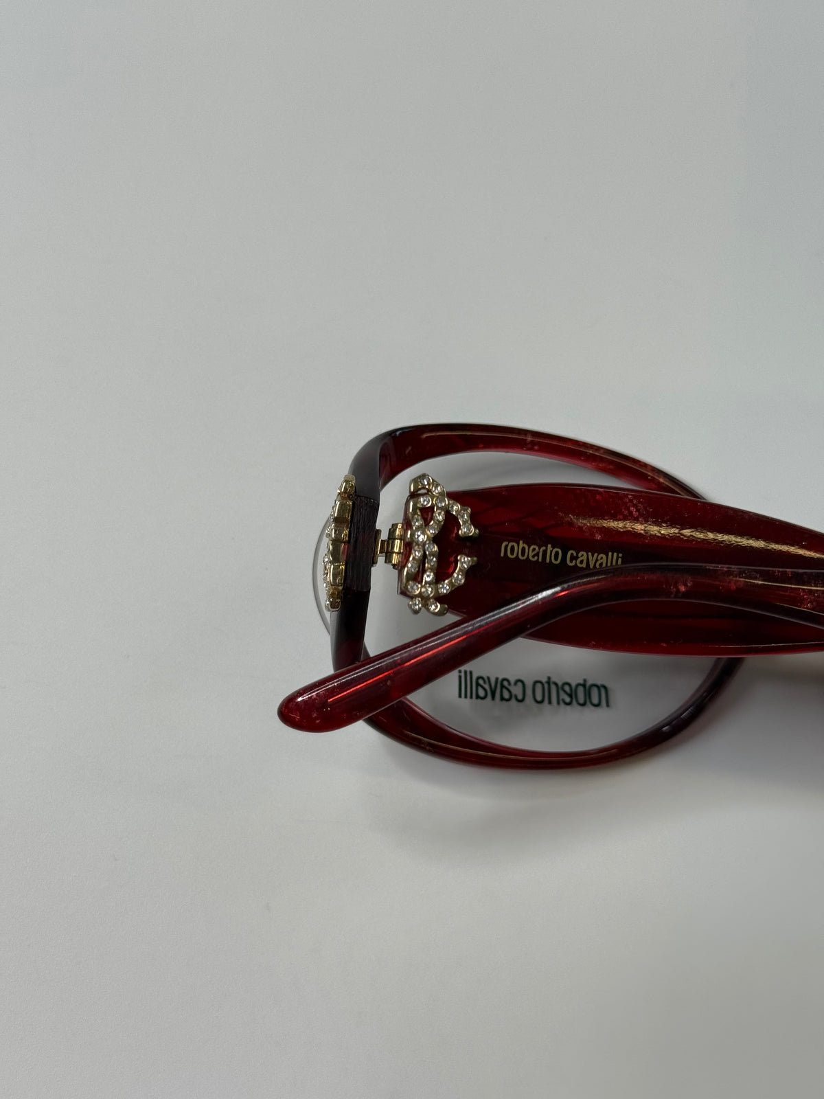 ROBERTO CAVALLI VINTAGE CRYSTAL EMBELLISHED BURGUNDY OPTICAL FRAMES