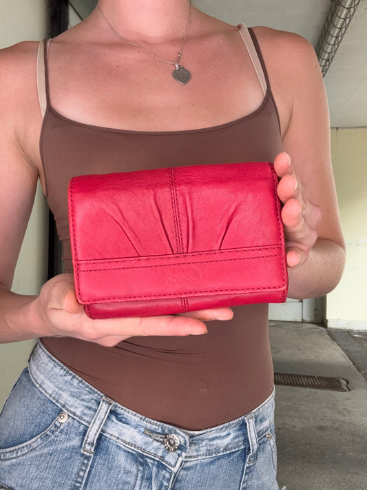 COACH VINTAGE RED LEATHER TRIFOLD WALLET