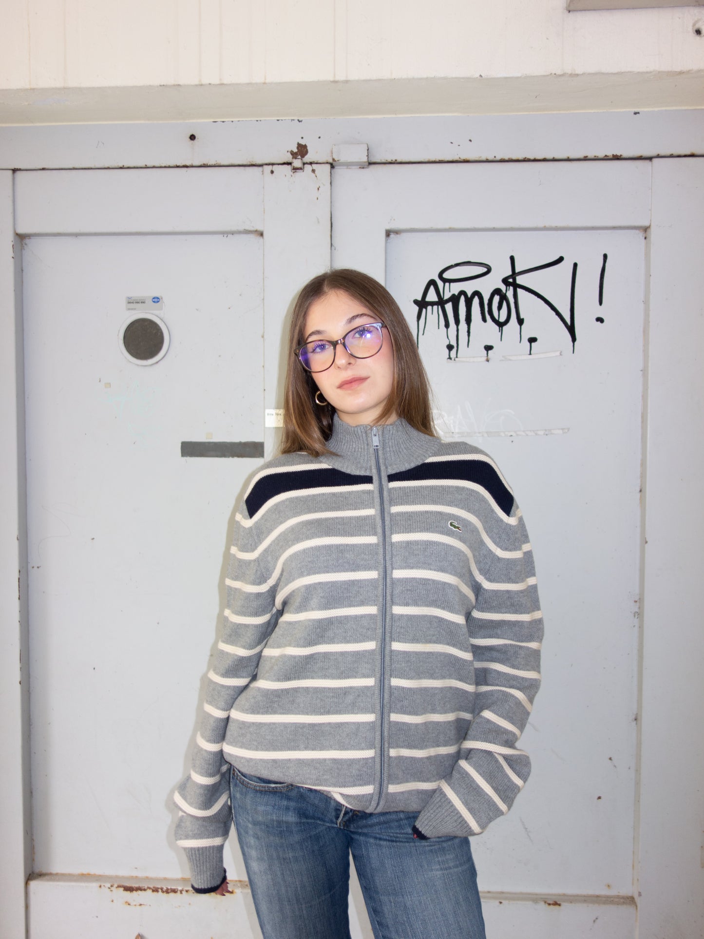 LACOSTE WOOL KNIT SWEATER (L)