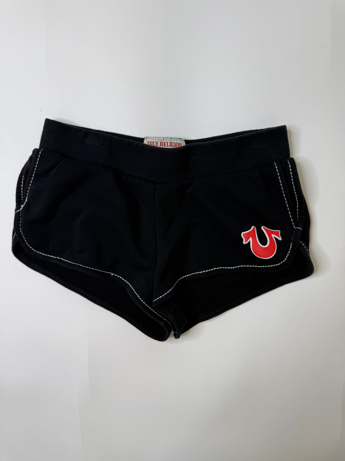 TRUE RELIGION VINTAGE HORSESHOE LOGO SWEAT SHORTS (XS)