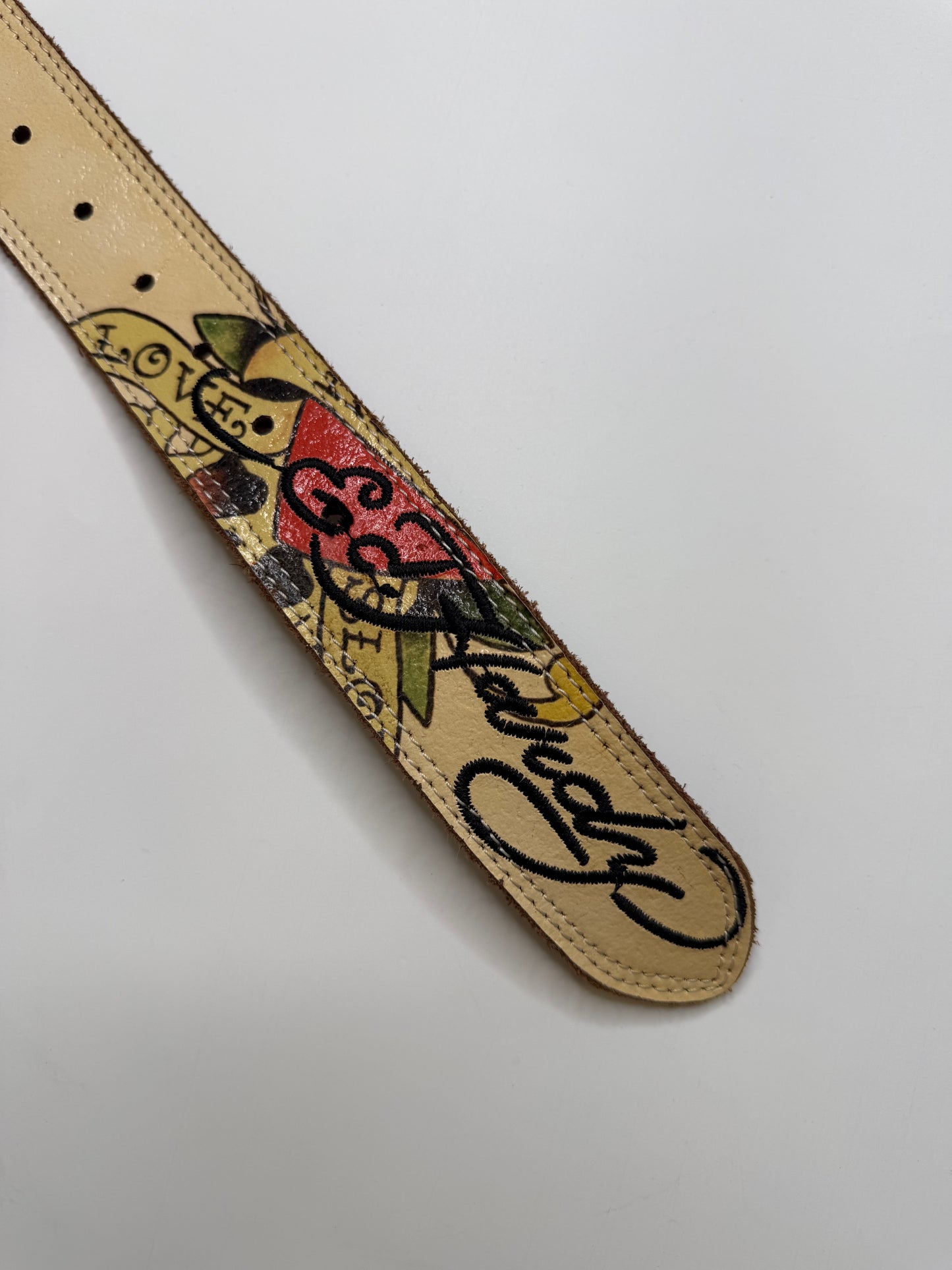 RARE DEADSTOCK ED HARDY STUDDED LEATHER BELT  – CREAM (S)