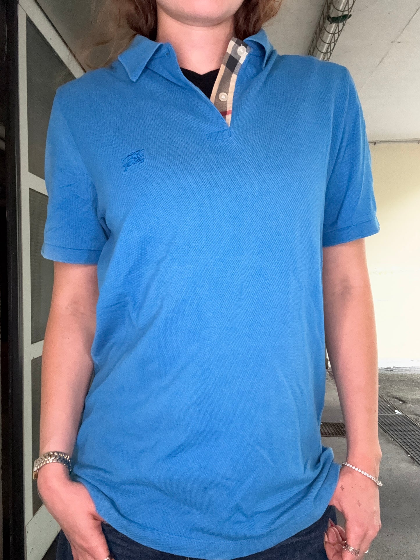 VINTAGE BLUE BURBERRY SIGNATURE POLO (L)