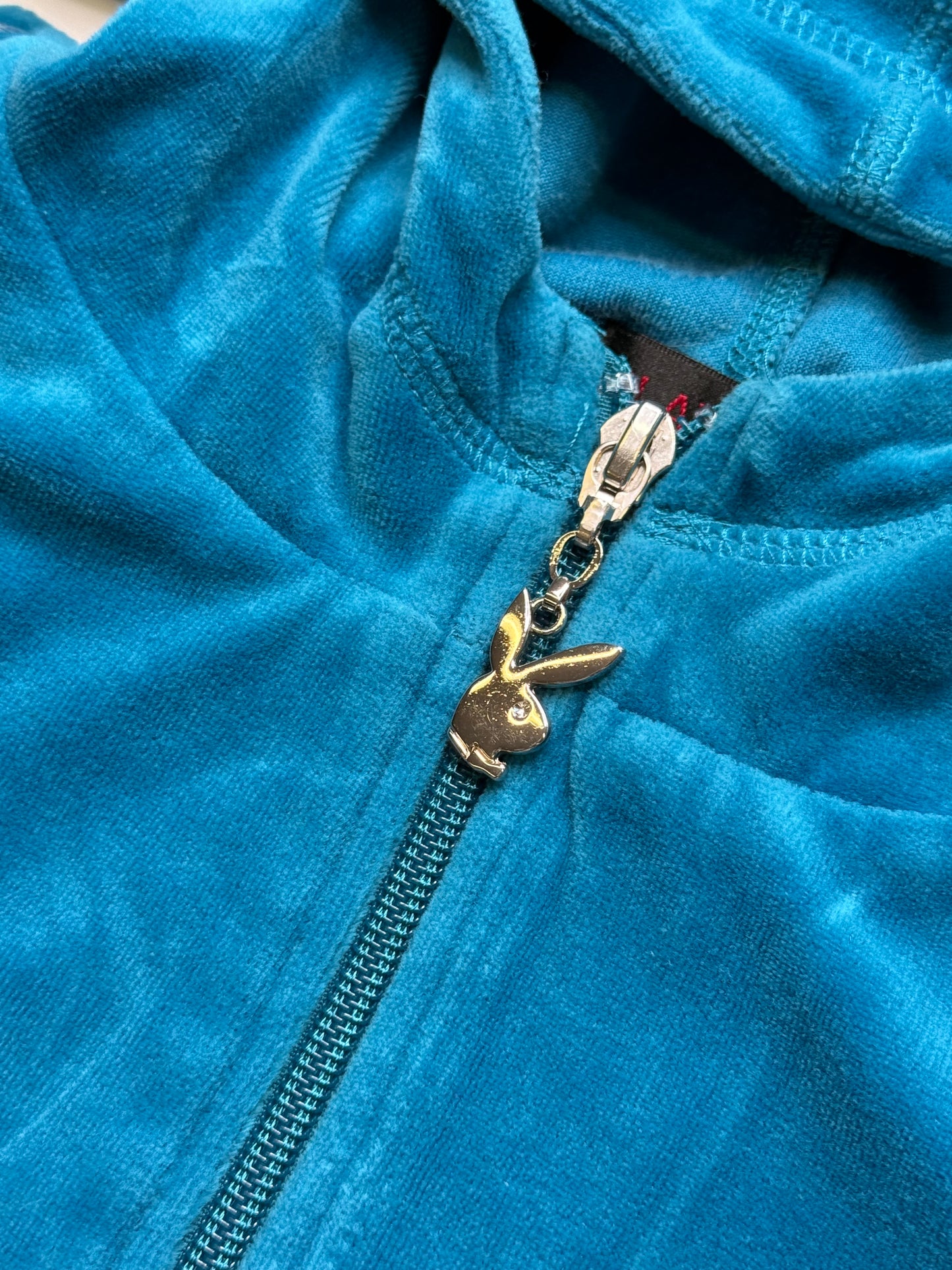 PLAYBOY VELOUR ZIP HOODIE – TEAL (M)