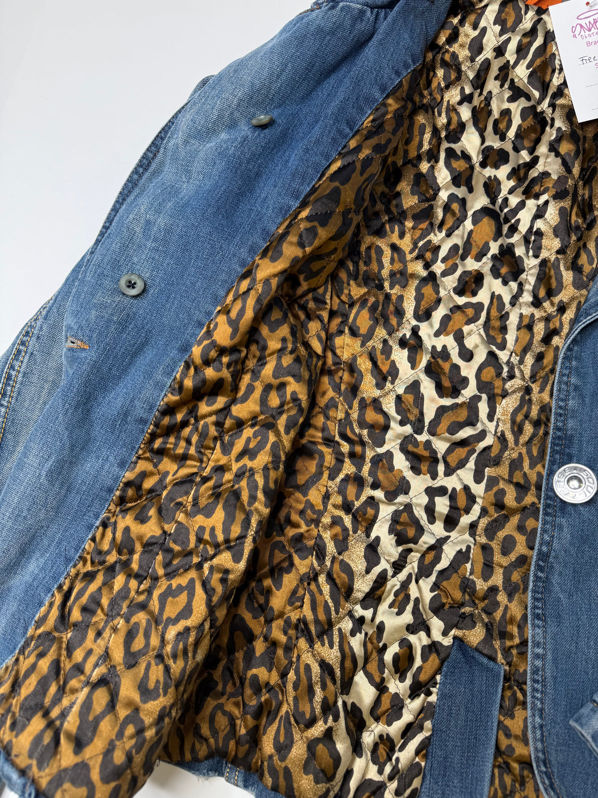 FREE SOUL DENIM BLAZER – BLUE LEOPARD LINING (S)