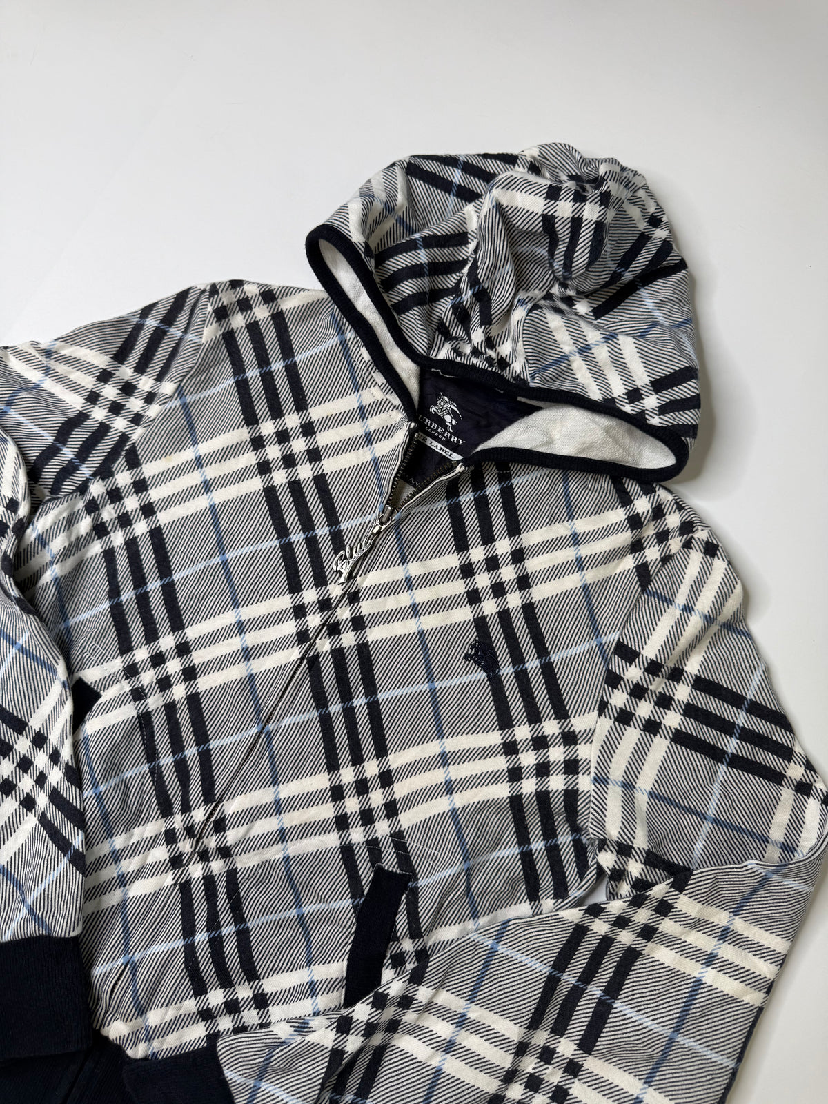 BURBERRY LONDON BLUE LABEL NOVA CHECK ZIP HOODIE GREY (38)