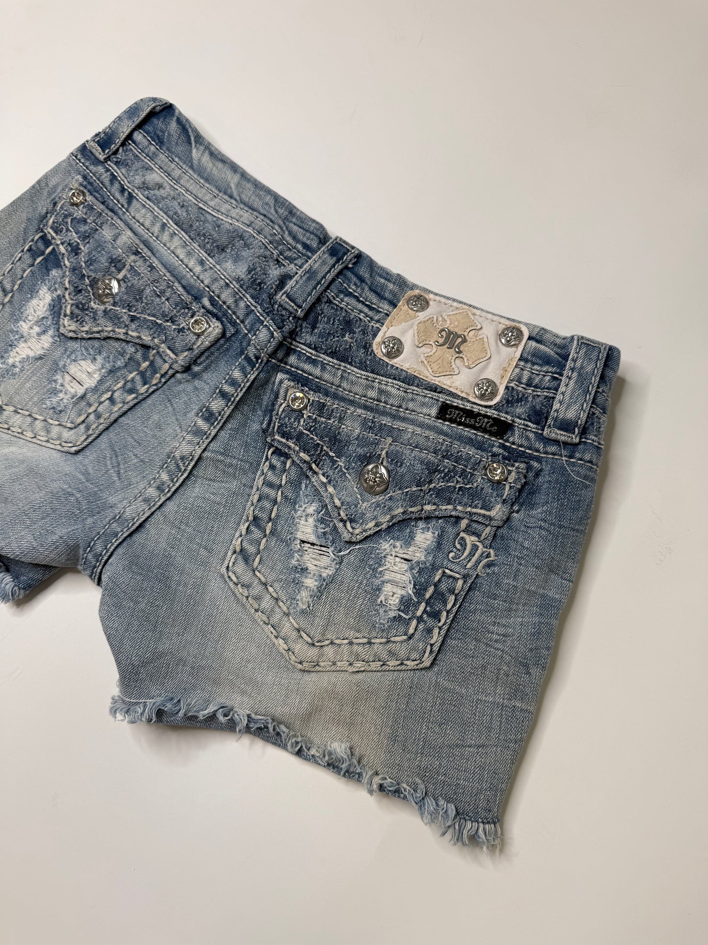 MISS ME DISTRESSED DENIM SHORTS (BLUE) (28)