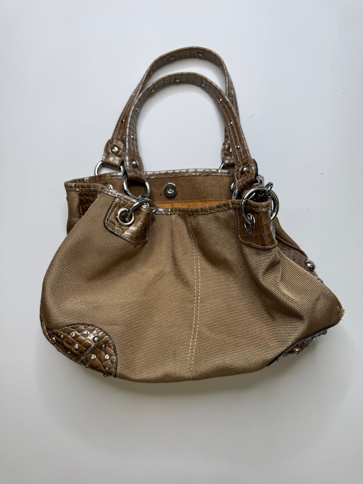 KATHY VAN ZEELAND STUDDED BAG – TAUPE