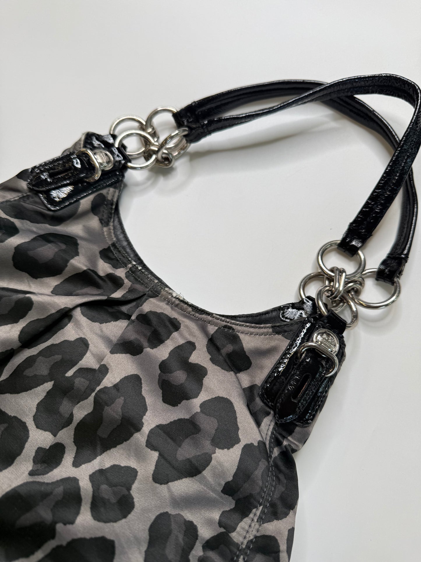 COACH VINTAGE LEOPARD PRINT NYLON HOBO BAG