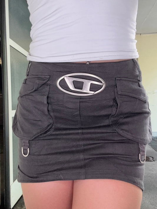 DIESEL VINTAGE CARGO MINI SKIRT WITH LOGO BUCKLE