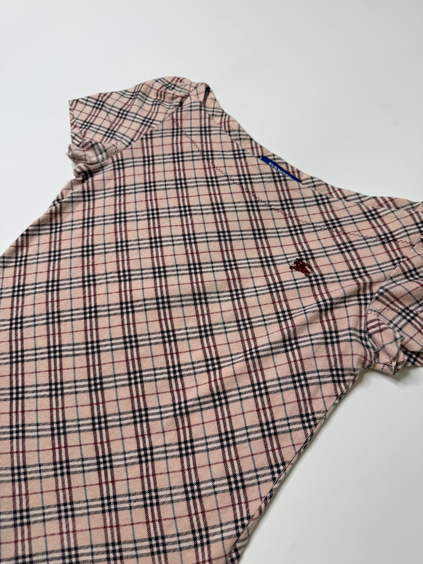 BURBERRY LONDON PINK NOVA CHECK BOAT NECK TOP (38, S/M)
