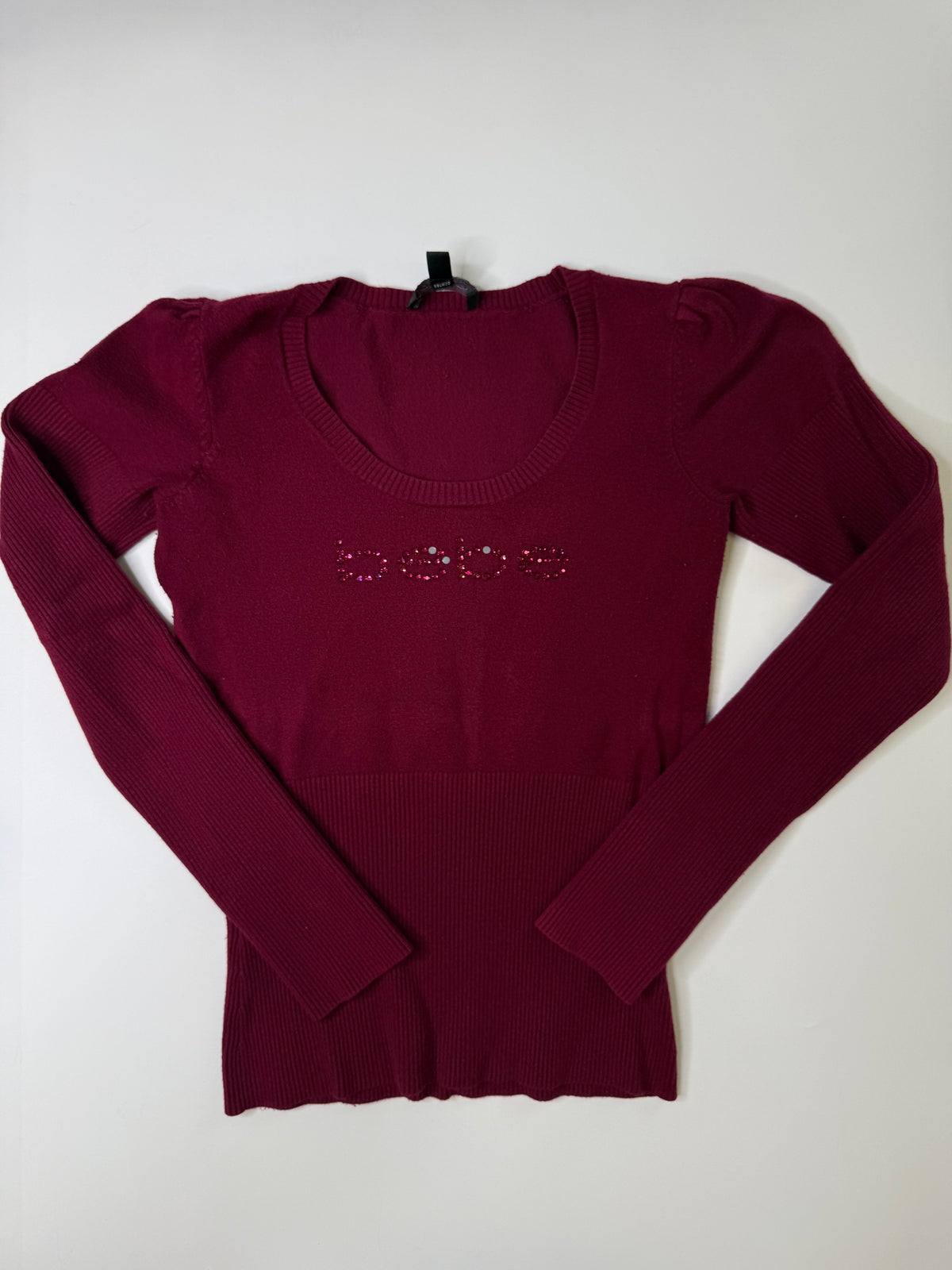 BEBE RHINESTONE LOGO TOP BURGUNDY (M)