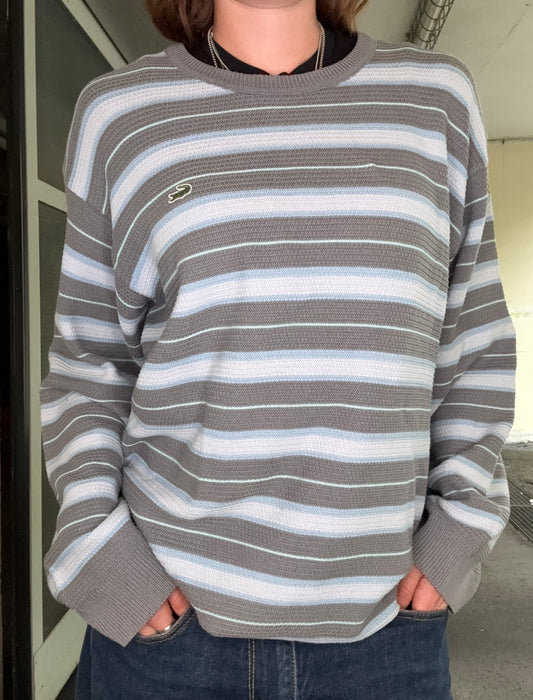 VINTAGE STRIPED BABYBLUE/TIFFANY BLUE STRIPED LACOSTE SWEATER (~XL)