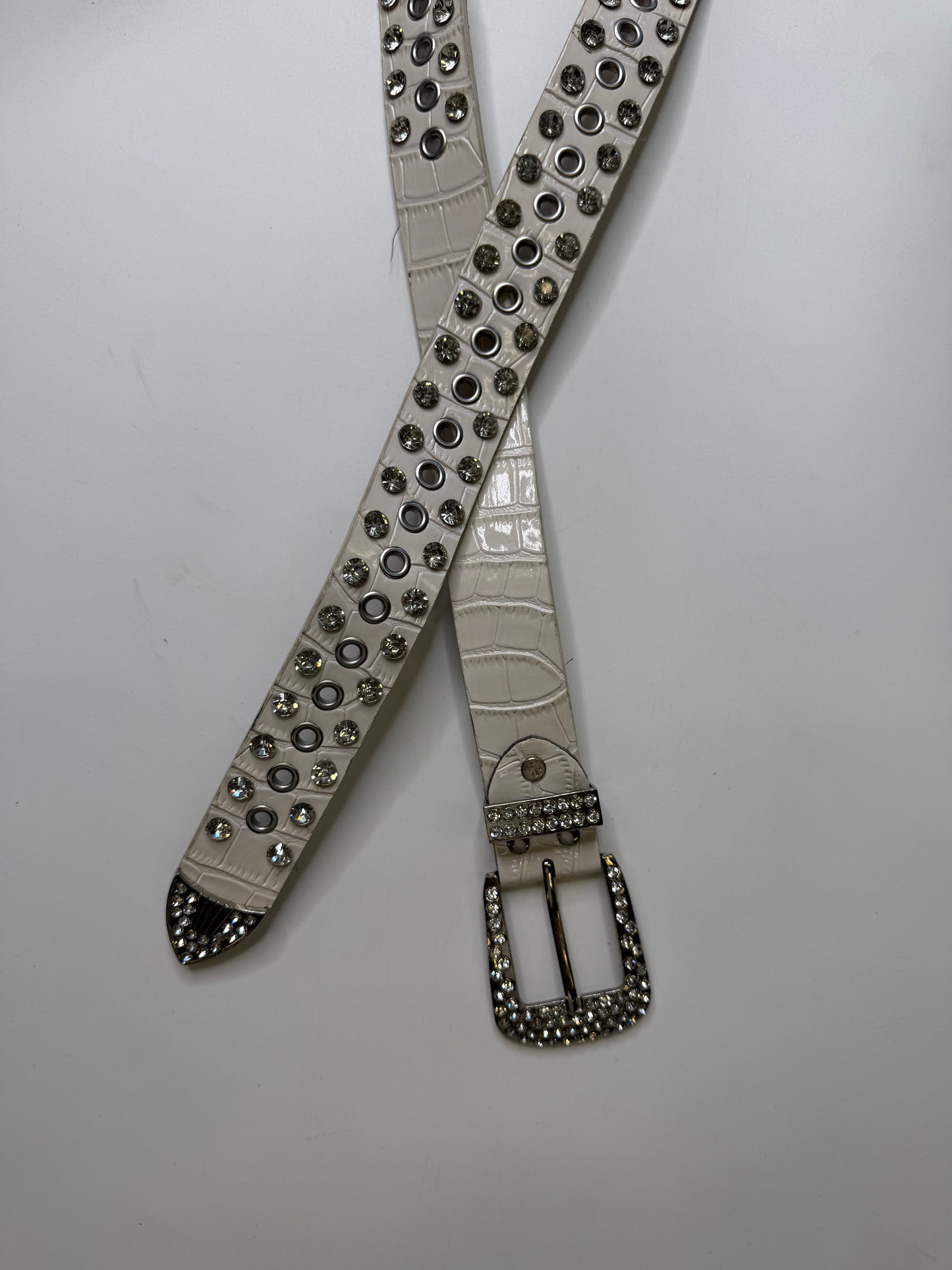 RHINESTONE CROC BELT – WHITE (M-L)