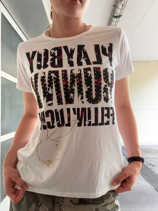 VINTAGE PLAYBOY "Feelin Lucky" RHINESTONE SHIRT (L)