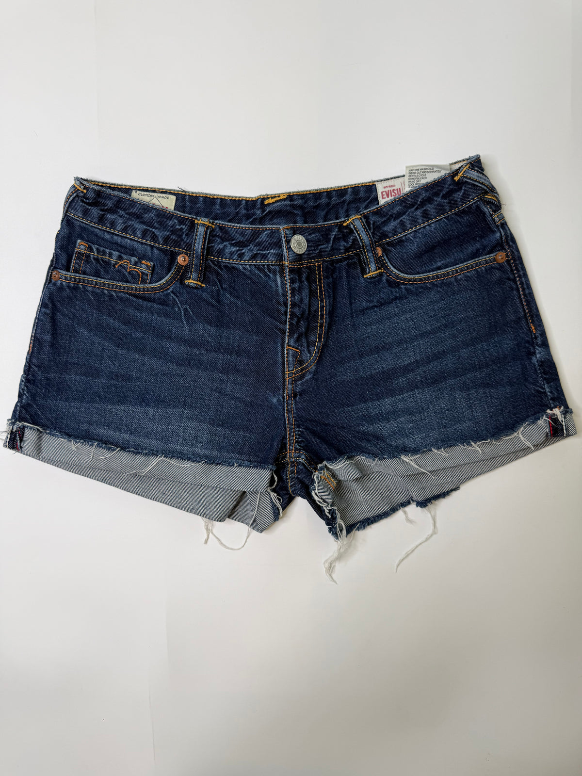 EVISU VINTAGE CUTOFF DENIM SHORTS (25, S/M)