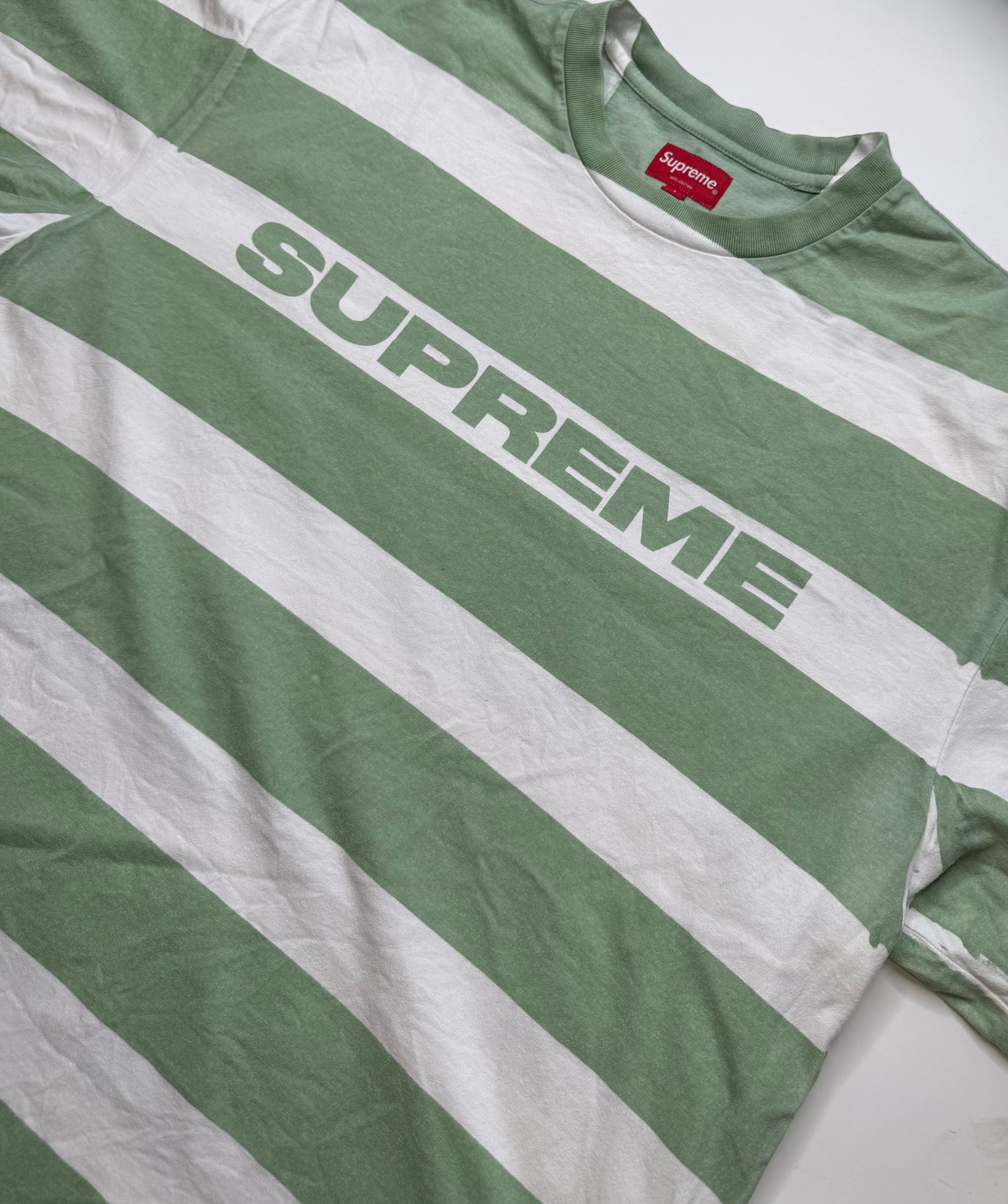 SUPREME STRIPED TEE – GREEN WHITE (L)