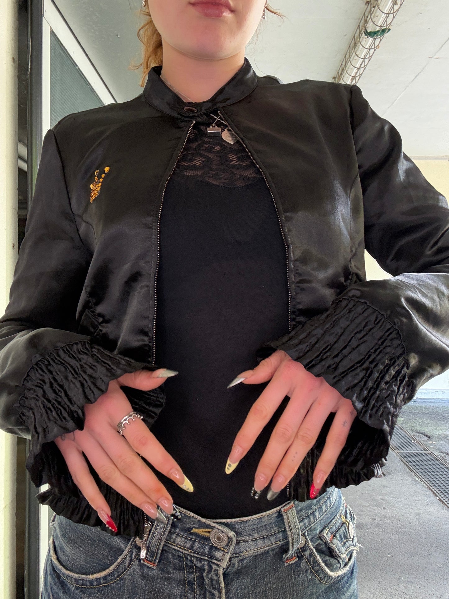 VINTAGE 2000s MISS SIXTY RHINESTONE RUFFLED JACKET
