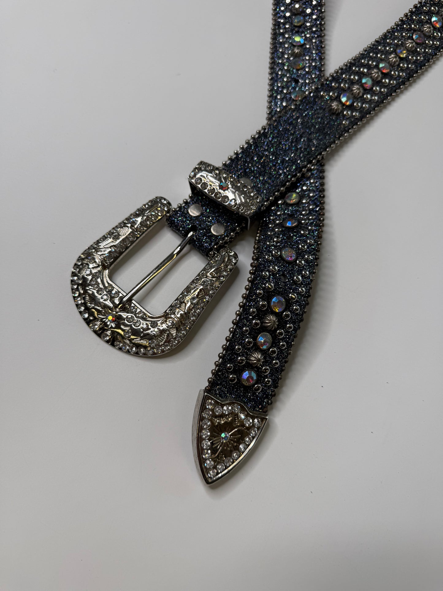 RHINESTONE BLING BELT – CRYSTAL BUCKLE CHARCOAL (M)