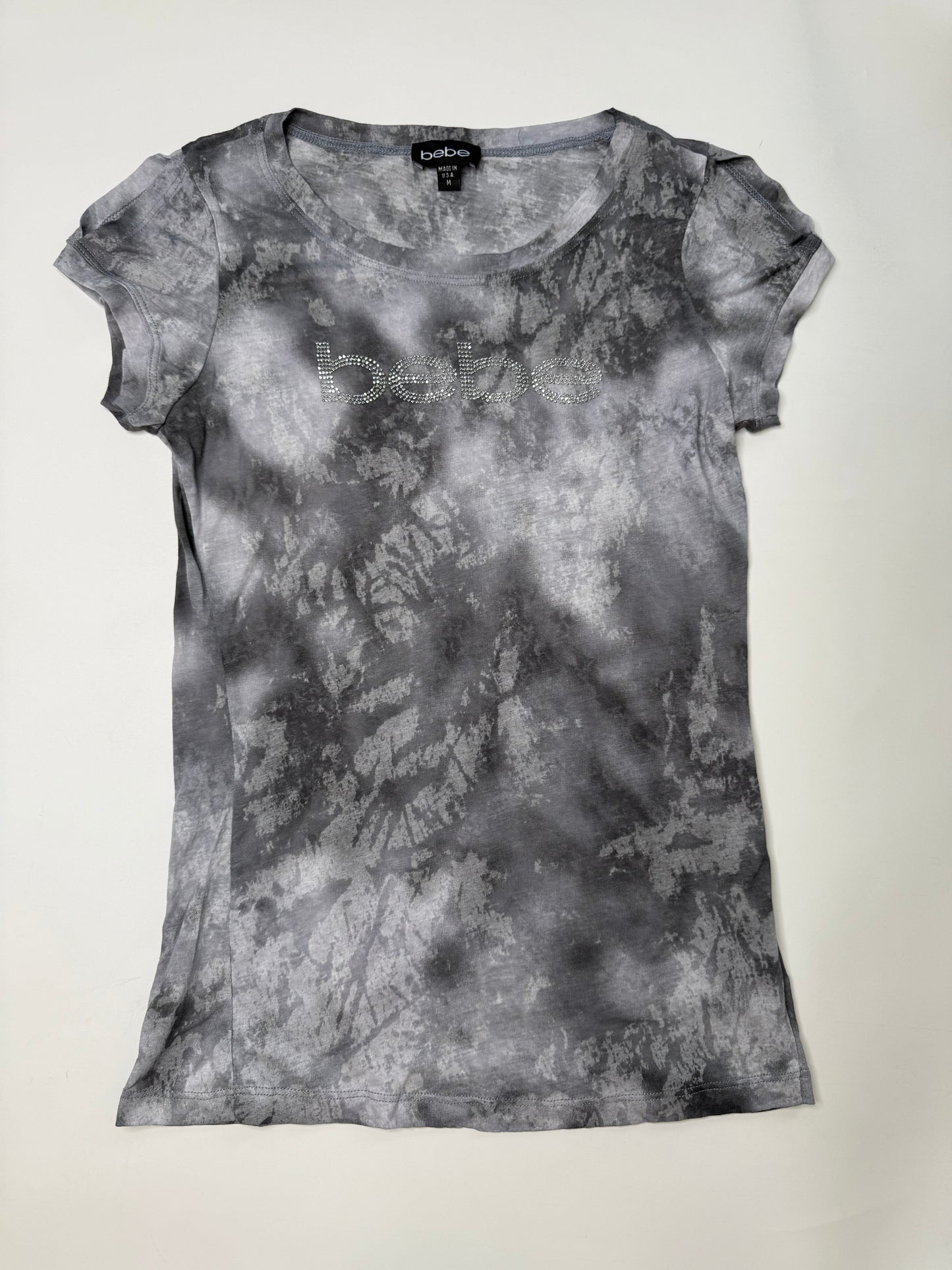 BEBE VINTAGE TIE-DYE MESH RHINESTONE T-SHIRT (M)